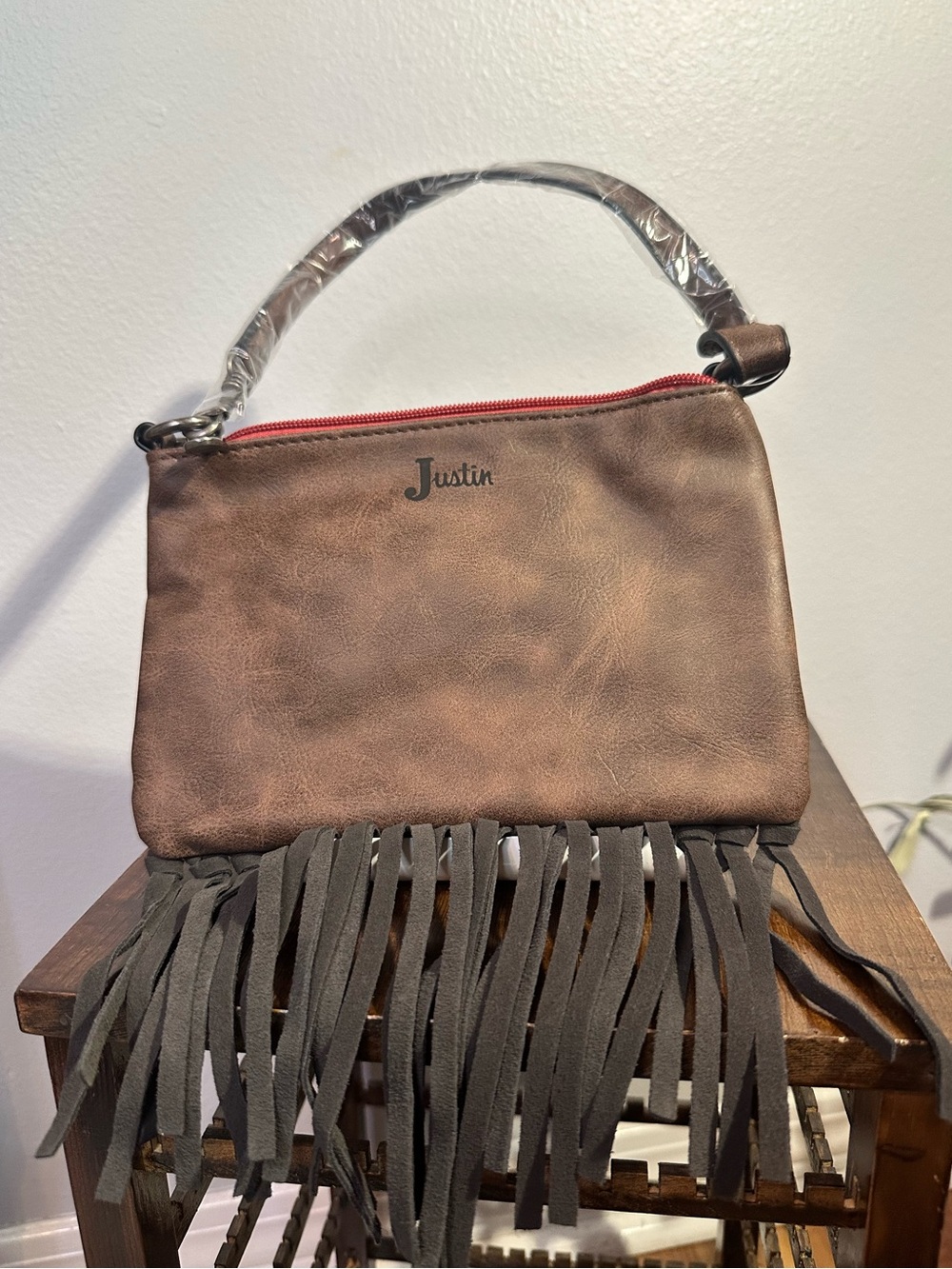 Justin Boots fringe wristlet shoulder bag convertible nwt red and brown - Picture 3 of 4